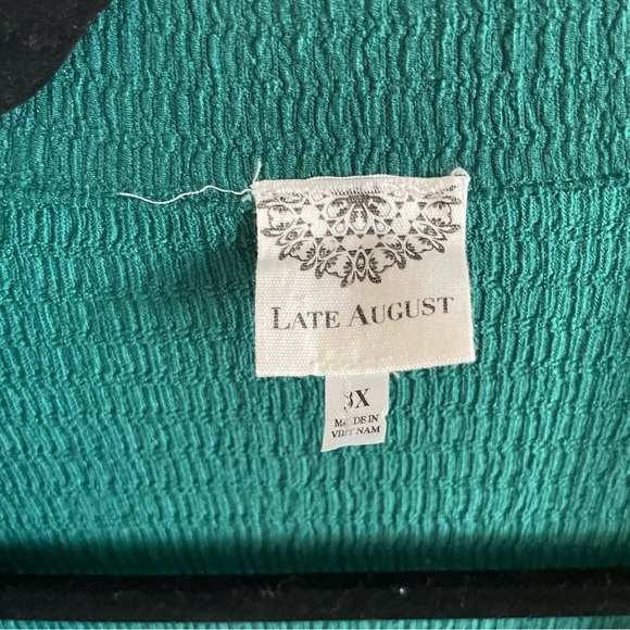 NWT Late August woman button down blouse top 3X green gold elegant gauze stretch - Picture 4 of 9